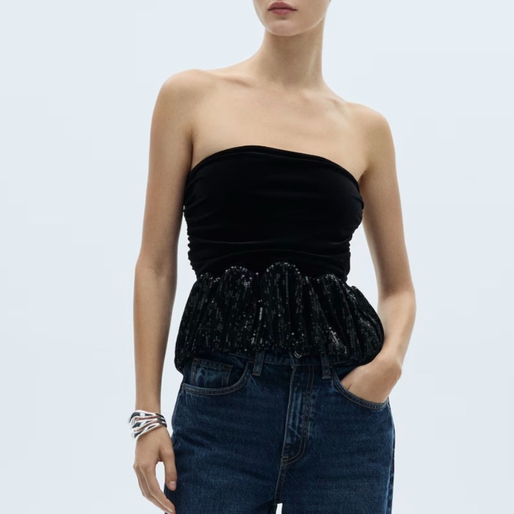 MANGO PEPLUM TOP WITH SEQUIN DETAIL